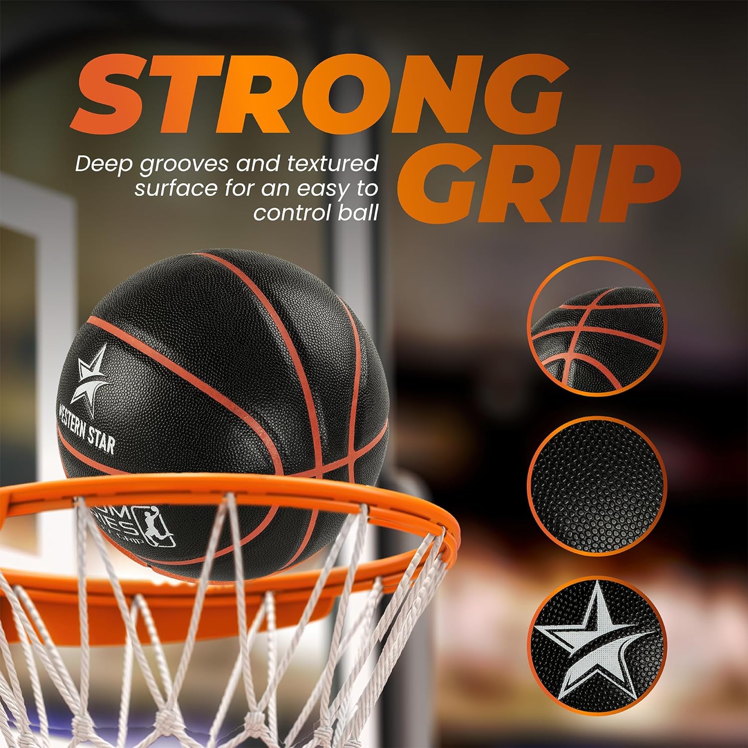 Professional Leather Basketball - Official Weight and Size 29.5 Match Ball - 5 Popular Team Colors - Ultra Grip